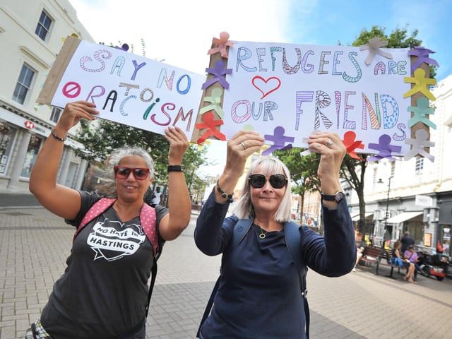 Hastings Stand Up To Racism's National Day Of Protest on August 10 2024 in Robertson Street.