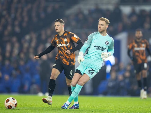 Action and crowd shots from Brighton and Hove Albion's Europa League clash with Marseille at the American Express Stadium.