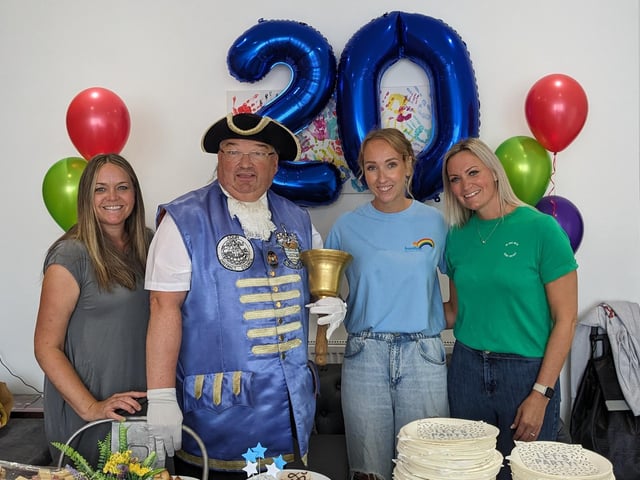 Frontline Associates Supported Tenancies celebrates the company's 20th anniversary and the first anniversary of the Frontline Hub, in Rowlands Road, Worthing, with a party for staff, service users and guests included Worthing town crier Bob Smytherman