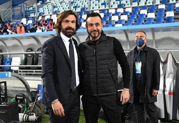 New Brighton head coach Roberto De Zerbi with former Juventus boss Andrea Pirlo