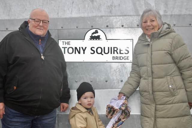Labour councillor Mike Northeast with Tony's widow, Wendy Squires, and her great-grandson Bertie