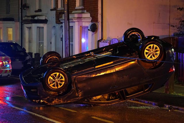 Man suffers minor injuries after car overturns following crash in Pevensey