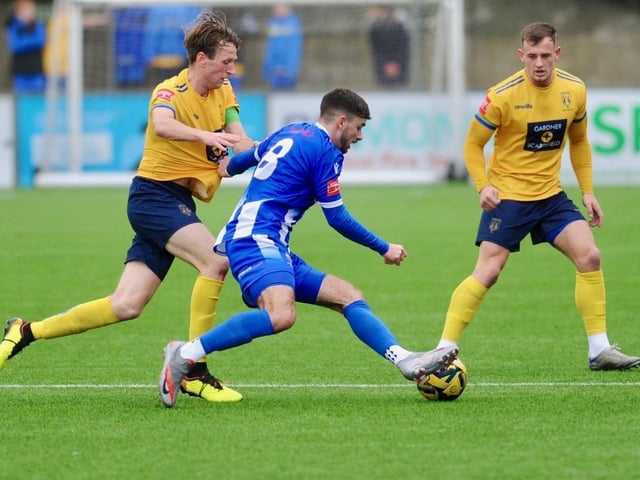 Action from Lancing FC's 1-0 home loss to East Grinstead Town in the Isthmian south east division