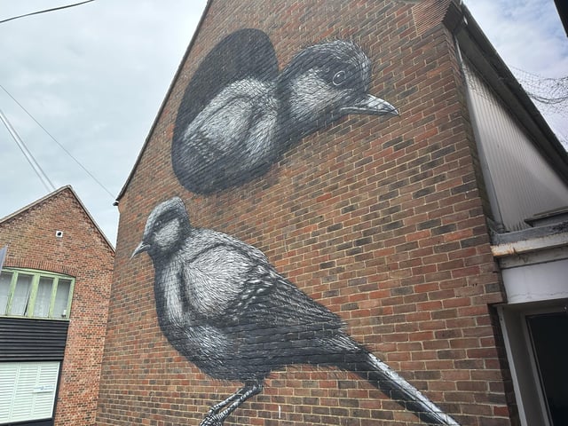 In Baffins Lane car park, near Dscreet's Owl in the doorway, you'll find this beautiful painting by Belgian street artist ROA.