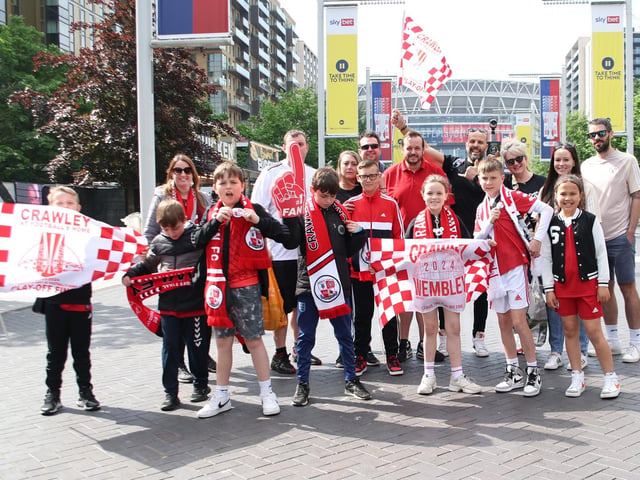 Crawley Town's fans back the boys at Wembley.