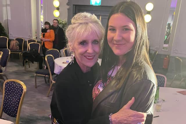 Burgess Hill singer Emily Milton, 16, with EastEnders star Anita Dobson at the the Sussex Superstars final.