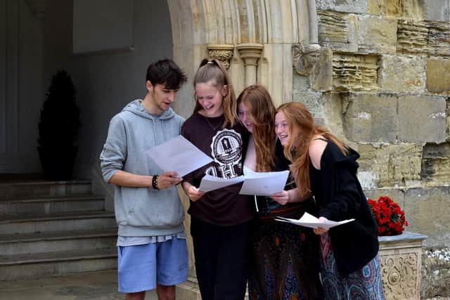 Students at Battle Abbey School with their GCSE results