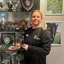 Francesca Byrne, Head of Tennis at Bede's with the award 'Services to Tennis Sussex'