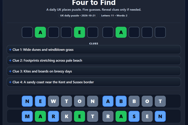 A complaint about American English in Wordle has inspired Crawley graduate Ben Shackell to make Four to Find - a different kind of daily puzzle, based on the places, landscapes and history of the UK. Pictures courtesy of Ben Shackell
