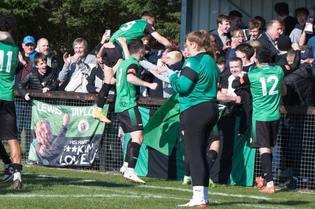 Hillians fans and players celebrate staying up | Picture: Chris Neal