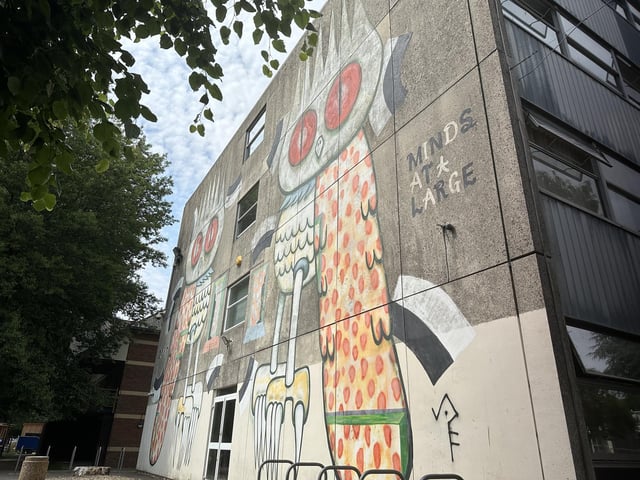The final piece on Chichester College Campus, this piece was designed and painted by an artist called Dscreet, who is well known for owl characters like those which appear here.
