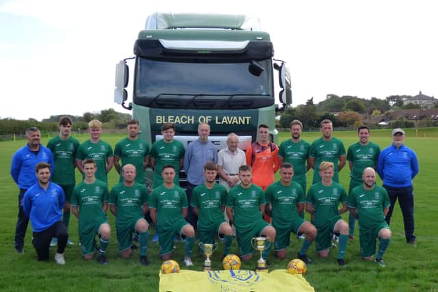 Lavant FC's players and sponsors celebrate the homecoming