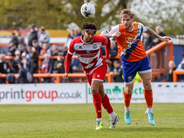Action from Eastbourne Borough's final-day 3-2 win at Braintree - the Sports have stayed up with six points to spare