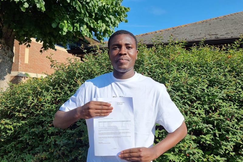 For Abdulmatin Lawal, his four A grades – in physics, maths and chemistry, as well as his extended project qualification – have seen him secure a place at the University of Bath to study mechanical engineering. Photo: Chichester College