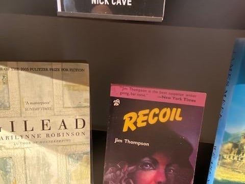 The display of Nick Cave's books at the Oxfam shop