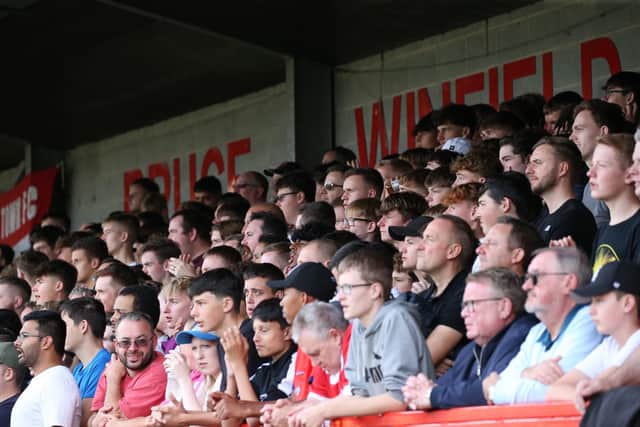 Crawley Town fans at the Broadfield Stadium on Saturday. Picture: Natalie Mayhew/ButterflyFootball
