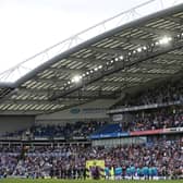 BRIGHTON, ENGLAND - AUGUST 28: A General view as the teams line up prior to kick off during the Premier League match between Brighton & Hove Albion and Everton at American Express Community Stadium on August 28, 2021 in Brighton, England. (Photo by Steve Bardens/Getty Images)