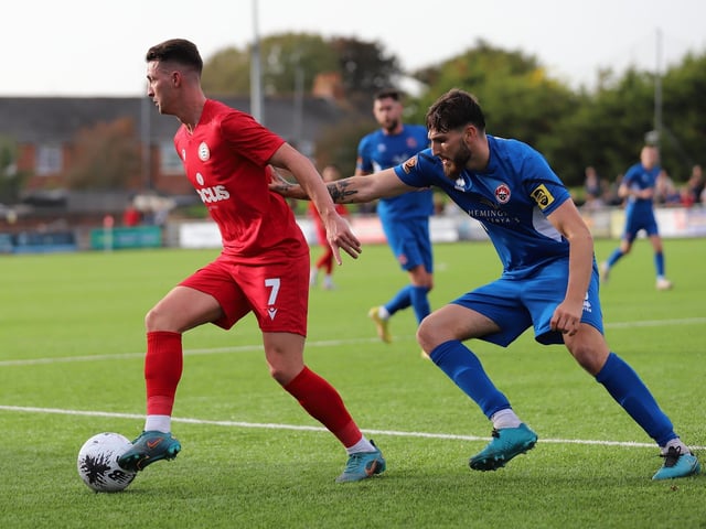 National League South action at Woodside Road between Worthing and Truro City