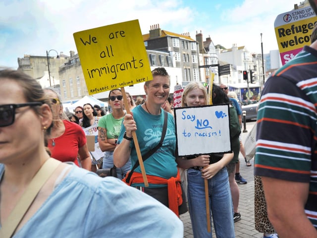 Hastings Stand Up To Racism's National Day Of Protest on August 10 2024 in Robertson Street.