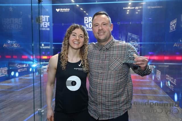 England Squash Coach of the Year, Zeb Young with Commonwealth Games gold medalist Gina Kennedy 