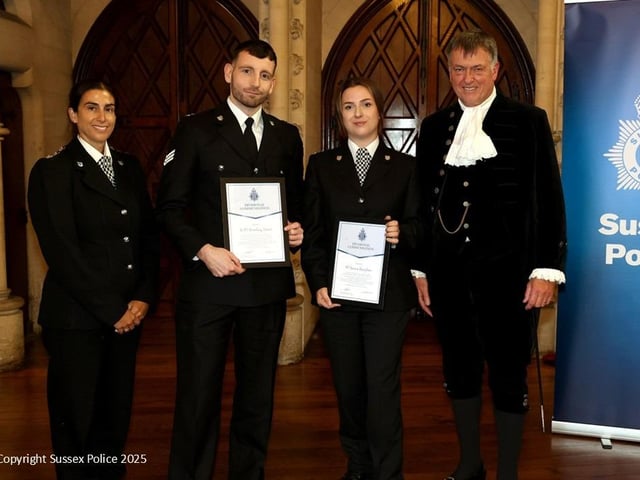 Among the recipients for Divisional Commendations were Sergeant Bradley Simms (centre-left) and PC Emma Boniface (centre-right)