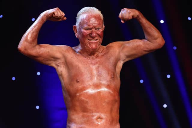 An 85-year-old grandfather from West Sussex has taken home a trophy at a bodybuilding competition. Photo: Anthony Chia Bradley/www.acbphysiquephotography.com.
