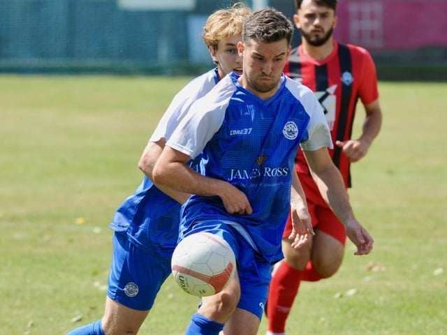 Action from a pre-season friendly between Shoreham and Worthing United at Middle Road