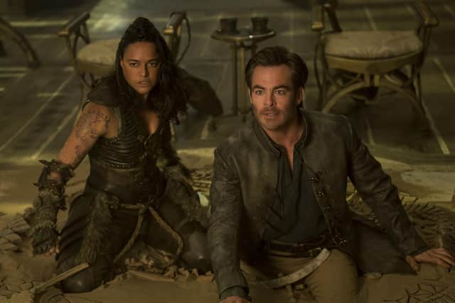 Dungeons and Dragons: Honour Among Thieves. Pictured: Michelle Rodriguez as Holga and Chris Pine as Edgi