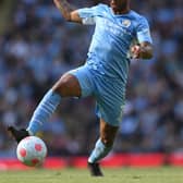 Manchester City player Raheem Sterling in action during the Premier League match between Manchester City and Newcastle United (Photo by Stu Forster/Getty Images)
