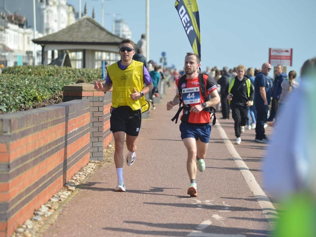 Images from the finish area at the 2026 Hastings Half Marathon