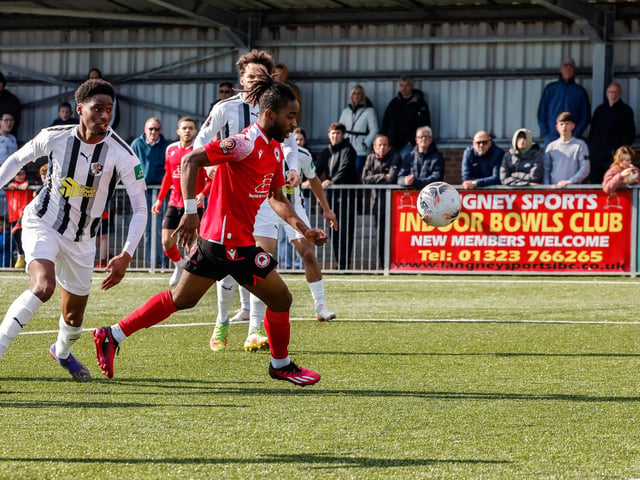 Action from Eastbourne Borough's National South win ovder Dartford at Priory Lane