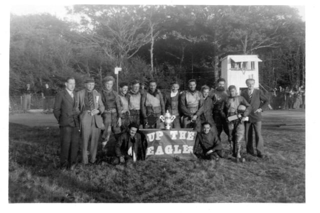 ''Up The Eagles'' - Eastbourne Eagles celebrating their league win in 1947