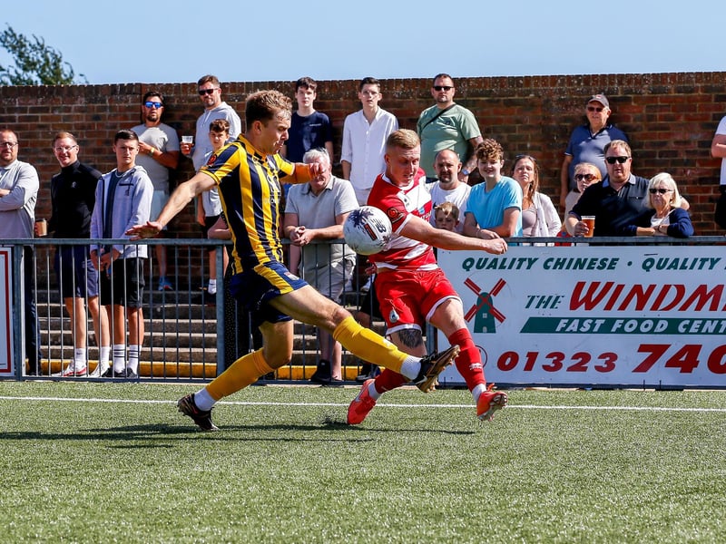 Action from Bath City's 2-1 win at Eastbourne Borough