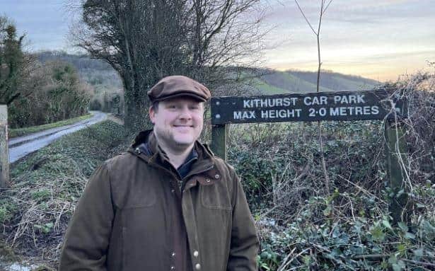 Horsham District Councillor Josh Potts at the Kithurst Hill car park - described as a 'vital link' to the South Downs - which has been saved from closure