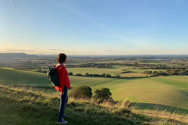 Lesley from CPRE Sussex at the Long Man of Wilmington
