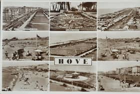 The Hove postcard features nine different scenes