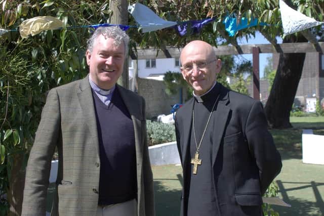 Rev Gaz Daly Rector for Broadwater Parish, with Bishop of Chichester Dr Martin Warner, in the school's new prayer garden