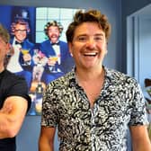 Gogglebox stars Stephen and Daniel Lustig-Webb pictured at the opening of their new hair salon, Lustig & Webb hairdressing in Mill Parade, Mill Lane, Storrington. Pic S Robards SR2306202
