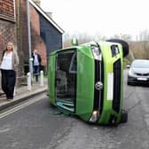 Councillors are calling for urgent road safety action following an overturned car in Lewes. Image: Liz Peters