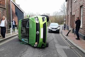 Councillors are calling for urgent road safety action following an overturned car in Lewes. Image: Liz Peters