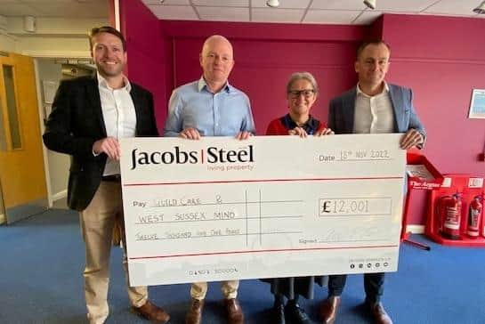 Jacobs Steel managing directors Matt Jacobs and Pat Barton with Guild Care chief executive Alex Brooks-Johnson and West Sussex Mind chief executive Katie Glover