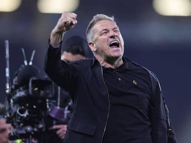 Crawley Town boss Scott Lindsey celebrates victory at the end of the Sky Bet League Two Play-Off Semi-Final 2nd Leg match between Milton Keynes Dons and Crawley Town at Stadium mk on May 11, 2024 in Milton Keynes, England. (Photo by Pete Norton/Getty Images)