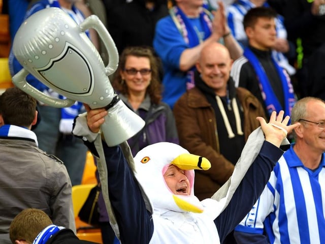 Brighton fans await kick off prior to the Sky Bet Championship match between Norwich City and Brighton & Hove Albion at Carrow Road on April 21, 2017.