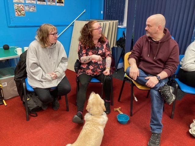 Comedians Chris McCausland and Jon Long with Sight Support Worthing volunteers and members at the charity's centre in Rowlands Road