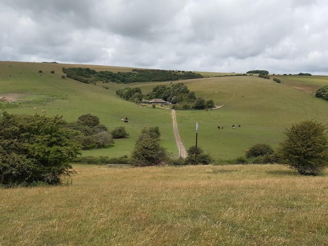 Think of a hook shape and work you way around to the right until you see a building in the trees and a long path up to it. That is where you need to get to.