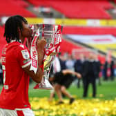 Djed Spence of Nottingham Forest kisses the trophy following their sides victory in the Sky Bet Championship Play-Off Final (Photo by Christopher Lee/Getty Images)