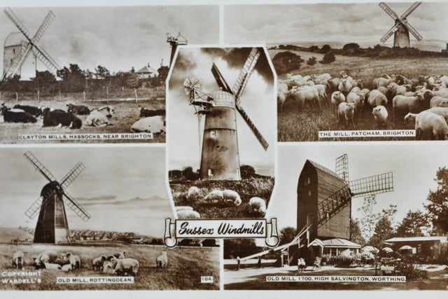 Sussex Windmills postcard including Hassocks, Rottingdean, Patcham and High Salvington