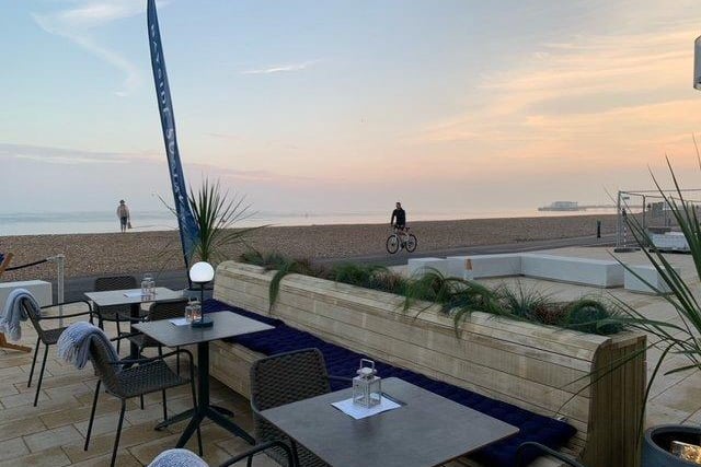 The outside seating area at Bayside Social by Kenny Tutt has a stunning view of Worthing beach