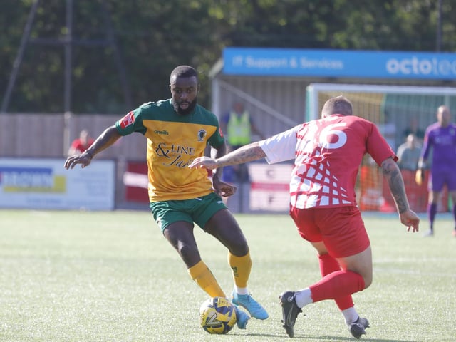 Action from Horsham's home defeat to Carshalton Athletic. Picture by John Lines