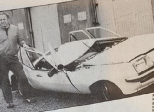 A crushed car near the Polegrove at Bexhill